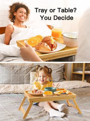 Πρωινό σερβίρισμα μπαμπού κρεβατοκάμαρα τραπέζι μοντέρνο σχεδιασμό 16,92 x 12,6 ίντσες με αναδιπλούμενα πόδια