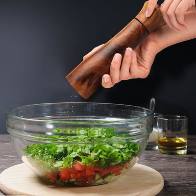 Σετ από 2 8 "Ακασία ξύλινο αλάτι και πιπέρι στρώμα με ρυθμιζόμενο κεραμικό μηχανισμό άλεσης