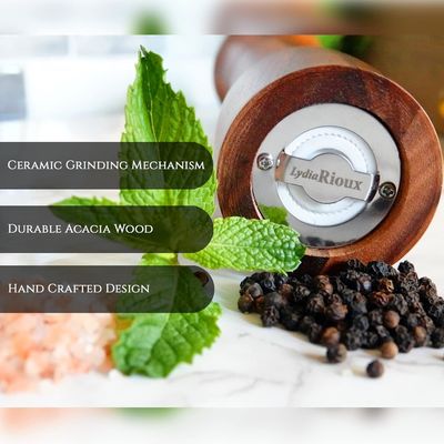 Σετ από 2 8 "Ακασία ξύλινο αλάτι και πιπέρι στρώμα με ρυθμιζόμενο κεραμικό μηχανισμό άλεσης