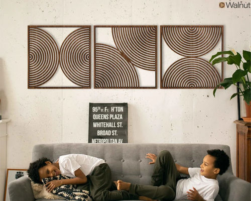 Σετ 3 Boho Home Gift Μεγάλη ξύλινη τοιχογραφία με μοντέρνο στυλ μεσό του αιώνα και προσαρμοσμένο λογότυπο