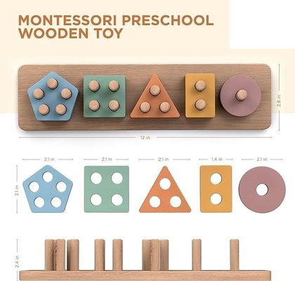 Προσαρμοσμένη παραγγελία ξύλινο σχήμα και χρώμα Stacker διαλογή και στοιβάζοντας παιχνίδια για μωρά αγόρια και κορίτσια