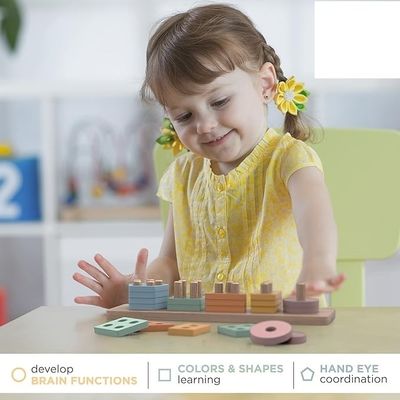 Προσαρμοσμένη παραγγελία ξύλινο σχήμα και χρώμα Stacker διαλογή και στοιβάζοντας παιχνίδια για μωρά αγόρια και κορίτσια