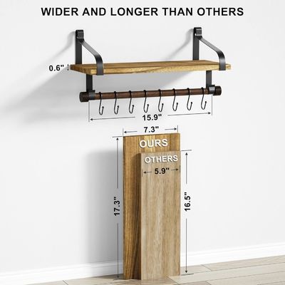 Ρουστικό ξύλο 8 Αφαίρετα Αγκάλια Τείχος Πλωτά ράφια Κουζίνα Ρακ μπαχαρικών με μπάρα πετσέτας