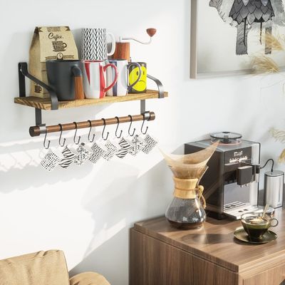 Ρουστικό ξύλο 8 Αφαίρετα Αγκάλια Τείχος Πλωτά ράφια Κουζίνα Ρακ μπαχαρικών με μπάρα πετσέτας