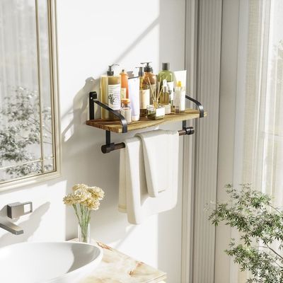 Ρουστικό ξύλο 8 Αφαίρετα Αγκάλια Τείχος Πλωτά ράφια Κουζίνα Ρακ μπαχαρικών με μπάρα πετσέτας