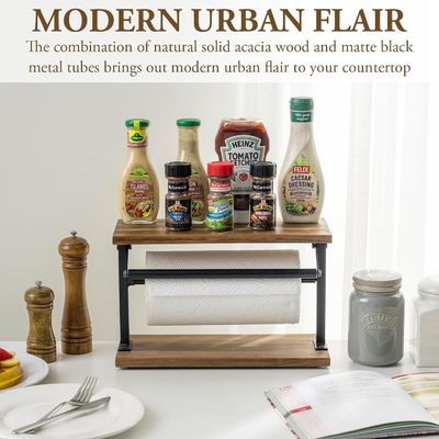 Αναβαθμίστε την κουζίνα σας με αυτό το στερεό χαρτοπετσέτα από ξύλο ακάσια και το ράφι επίδειξης