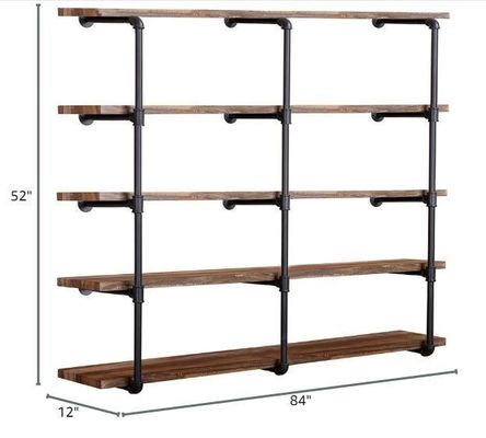 Γεμάτο από ξύλινο βιομηχανικό τοίχο τοποθέτηση σιδηρούνιου σωλήνα ράφι για DIY ανοιχτό γραφείο δωμάτιο κουζίνα βιβλιοθήκη