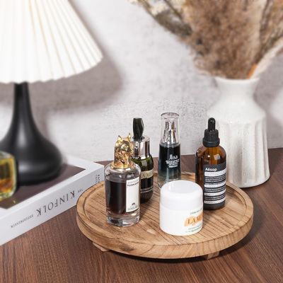 Τυπογραφία με μεταξένιο οθόνη ξύλινο στρογγυλό διακοσμητικό δίσκο 10 ιντσών ξύλινος οργανωτής για το πάγκο του μπάνιου