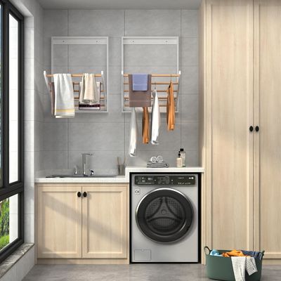 Πολυλειτουργικό αναδιπλούμενο ξύλινο στεγνωτήριο ρούχων ράφια ράφια στεγνώσεων ρούχων