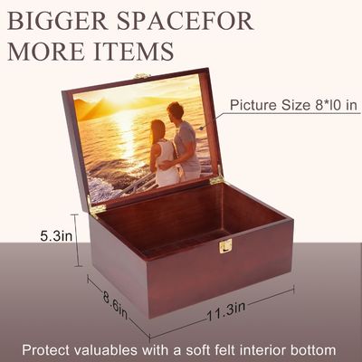 Μεγάλο ξύλινο κουτί για αναμνήσεις με καπάκι και φωτογραφικό πλαίσιο
