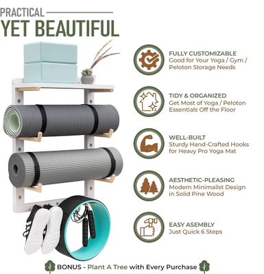 Εύκολος οργανωτής ξύλινου στρώματος γιόγκα για πλήρως προσαρμόσιμη τοποθέτηση τοίχου στο γυμναστήριο στο σπίτι
