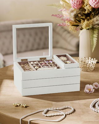 Διαφανές κάλυμμα 3 στρώσεων ξύλινο κοσμηματοφυλάκιο σε ορθογώνιο σχήμα για προσαρμοσμένες ανάγκες αποθήκευσης