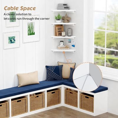 Προσαρμοσμένη διακόσμηση καθιστικού Σετ από 4 γωνιακές στρογγυλές λευκές πλωτές βιβλιοθήκες για τοίχο