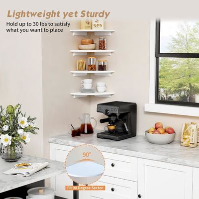 Προσαρμοσμένη διακόσμηση καθιστικού Σετ από 4 γωνιακές στρογγυλές λευκές πλωτές βιβλιοθήκες για τοίχο