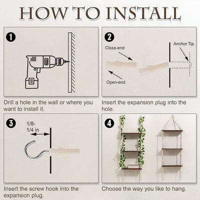 Σπίτι Έπιπλα Τρίτου Επιπέδου Μακράμε Κρεμαστικό Ρεφιού με ξύλινα πλωτά ράφια