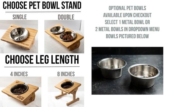 15 μοίρες κλίση Pet Bowl Stand Προσαρμοσμένη ξύλινη εκτύπωση με λέιζερ χαραγή δύο αφαιρούμενα μπολ