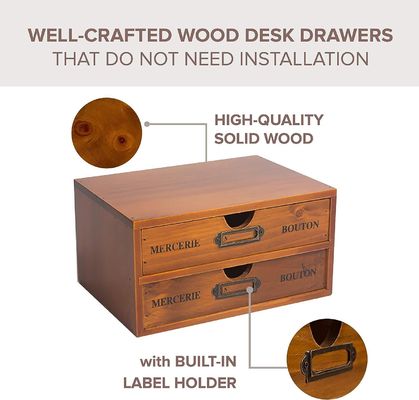 Οργανώστε τα γραφειακά σας είδη με στυλ με ένα ρουστίκ ξύλινο κουτί αποθήκευσης και 4 συρτάρια