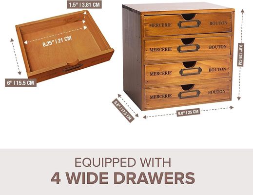 Οργανώστε τα γραφειακά σας είδη με στυλ με ένα ρουστίκ ξύλινο κουτί αποθήκευσης και 4 συρτάρια