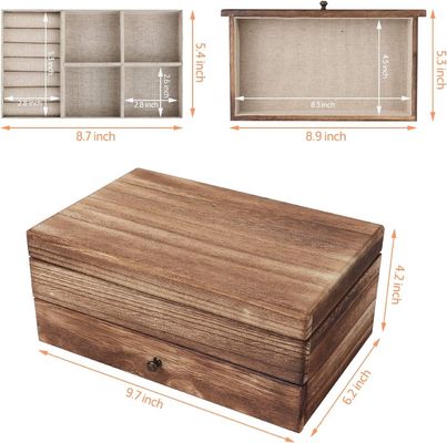 Προσαρμοσμένο OEM λογότυπο Ραστικό ξύλινο κοσμηματοφυλάκιο κουτί με καθρέφτη δαχτυλίδι δίσκο Μεγάλο μέγεθος χειροτεχνία δώρο