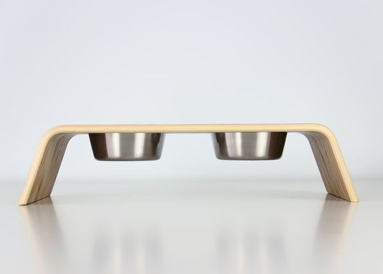 202407 Δώρο για κατοικίδια Προσαρμοσμένο ξύλινο σταθμό με δύο μπολ από ανοξείδωτο χάλυβα