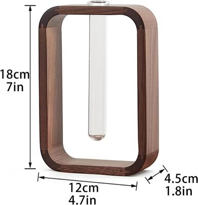 Διαφανές γυάλινο βάζο φυτικό κάλυμμα μικρού μεγέθους Walnut ορθογώνιο ξύλινο πλαίσιο λουλούδια τραπέζι