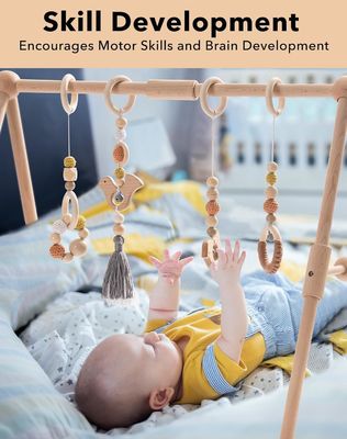 2407Frame Activity Gym Hanging Bar Infant Toys ξύλινο γυμναστήριο για μωρά με 4 παιχνίδια στο χρώμα σας