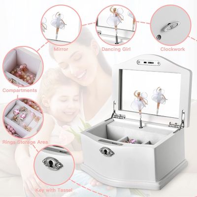 Μεσαίο λευκό ξύλινο μπαλαρίνα κοσμήματα κουτί με καθρέφτη για την εξατομικευμένη οργάνωση