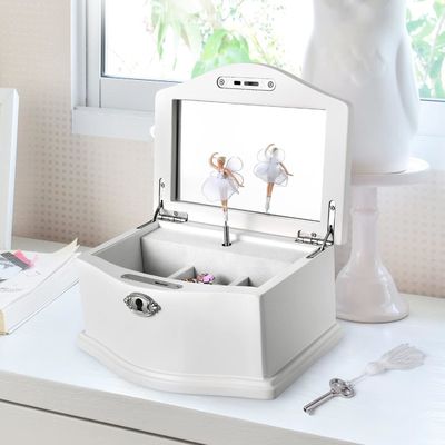 Μεσαίο λευκό ξύλινο μπαλαρίνα κοσμήματα κουτί με καθρέφτη για την εξατομικευμένη οργάνωση