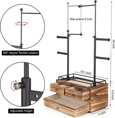 Καθαρό ξύλινο κουτί Custom 6 Tier Κοσμήματα Tree Stand με 2 στρώματα Κοσμήματα συρτάρι αποθήκευση