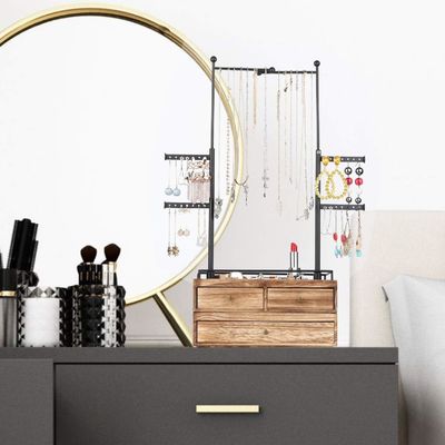 Καθαρό ξύλινο κουτί Custom 6 Tier Κοσμήματα Tree Stand με 2 στρώματα Κοσμήματα συρτάρι αποθήκευση