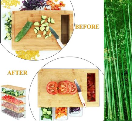 Τετραγωνική πλακέτα κοπής από μπαμπού με 4 δοχεία