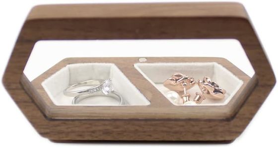Χειροποίητο κιβώτιο δαχτυλιδιών ζευγαριών με διαφανές καπάκι από λευκό βελούδο και καμένη εκτύπωση