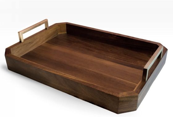 Κουζίνα Εστιατόριο ξύλινο δίσκο με χρυσό γυαλισμένο μεταλλικό χερούλι καρύδι