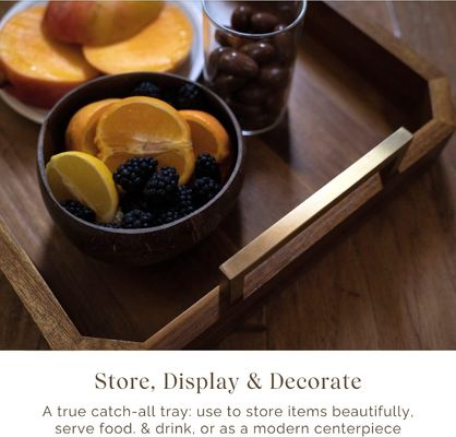 Κουζίνα Εστιατόριο ξύλινο δίσκο με χρυσό γυαλισμένο μεταλλικό χερούλι καρύδι