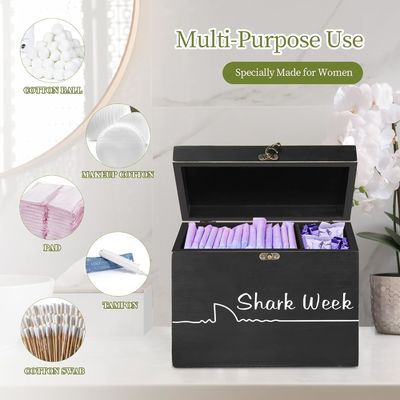 Κουτί αποθήκευσης ταμπόν Σαββάτου Καρχαρία με κάλυμμα δίσκου ξύλινο σκαλιστό γυναικείο οργανωτή προϊόντων