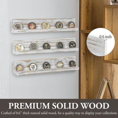 Στον τοίχο λευκό πλυμένο στερεό ξύλο Challenge Coin Holder Τρία στρώματα ξύλινη χειροτεχνία