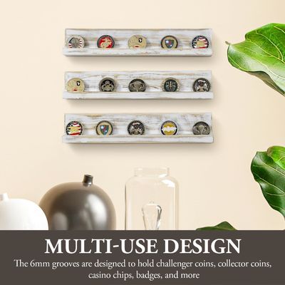 Στον τοίχο λευκό πλυμένο στερεό ξύλο Challenge Coin Holder Τρία στρώματα ξύλινη χειροτεχνία