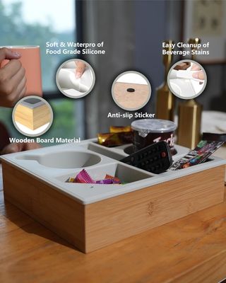 Εναλλακτικός κάλυπτης τηλεφώνου ξύλινος σιλικόνης μπαμπού καναπέ κάλυπτης ποτηριού φορτηγό οργανωτής για κρεβάτι σνακ προσαρμοσμένο λογότυπο αποδεκτό