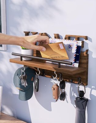 Διπλό επίπεδο ξύλινο ταχυδρομείο και κάλυμμα κλειδιών για τοίχο διακοσμητικό οργανωτή εισόδου