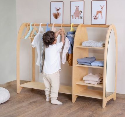 Οικιακά έπιπλα Montessori Παιδιά Ρακέτα ρούχων Ντουλάπα με καθρέφτη και μεγάλη ποσότητα