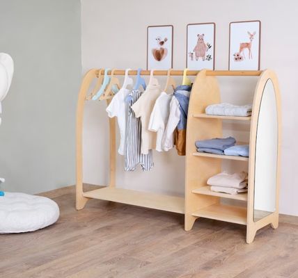 Οικιακά έπιπλα Montessori Παιδιά Ρακέτα ρούχων Ντουλάπα με καθρέφτη και μεγάλη ποσότητα
