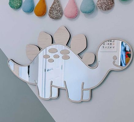 Προσαρμοσμένο λογότυπο ξύλινο δεινόσαυρο σχήμα κάδρο καθρέφτη με ξύλινο πλαίσιο και ξύλινο