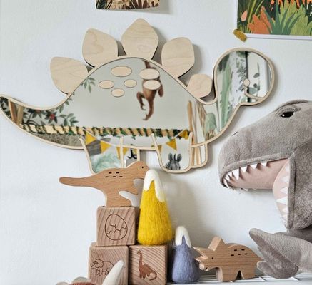 Προσαρμοσμένο λογότυπο ξύλινο δεινόσαυρο σχήμα κάδρο καθρέφτη με ξύλινο πλαίσιο και ξύλινο