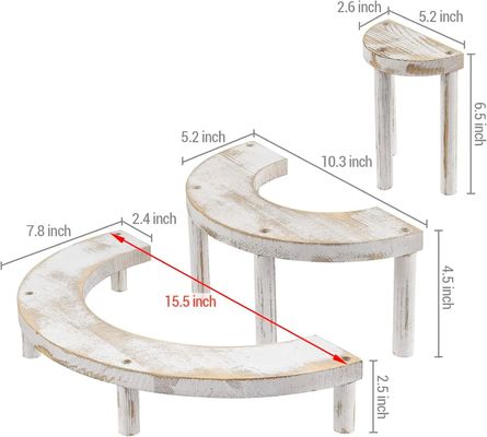 Εμφανισμένο ξύλινο λευκό σετ 3 τεμαχίων για ημικύκλωμα Cupcake Stand και Display Riser
