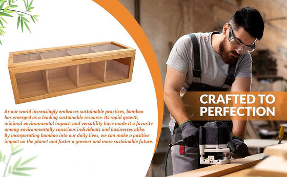 Ξύλινος οργανωτής τσαγιέρας με χαραγμένη εκτύπωση με λέιζερ και διαυγές γυάλινο παράθυρο ακρυλικού