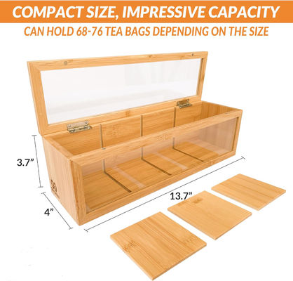 Ξύλινος οργανωτής τσαγιέρας με χαραγμένη εκτύπωση με λέιζερ και διαυγές γυάλινο παράθυρο ακρυλικού