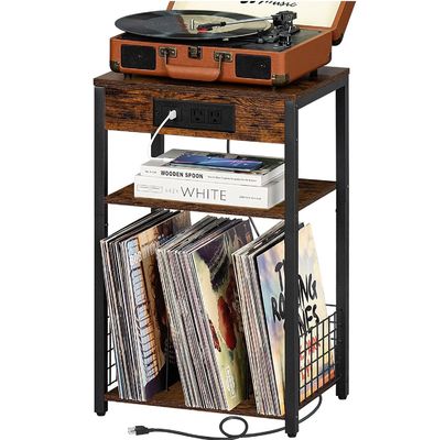 Σχεδιασμός δοχείου αποθήκευσης Καφέ νυχτερινό τραπέζι με θύρες USB και σταθμό φόρτισης