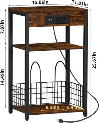 Σχεδιασμός δοχείου αποθήκευσης Καφέ νυχτερινό τραπέζι με θύρες USB και σταθμό φόρτισης