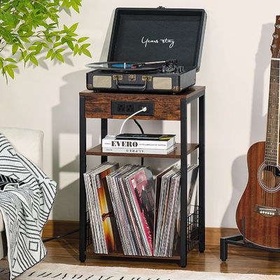 Σχεδιασμός δοχείου αποθήκευσης Καφέ νυχτερινό τραπέζι με θύρες USB και σταθμό φόρτισης