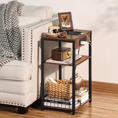 Σχεδιασμός δοχείου αποθήκευσης Καφέ νυχτερινό τραπέζι με θύρες USB και σταθμό φόρτισης